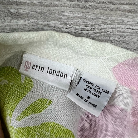 Erin London Linen Long Sleeve Multi Color & White Floral Button down shirt - Picture 8 of 8